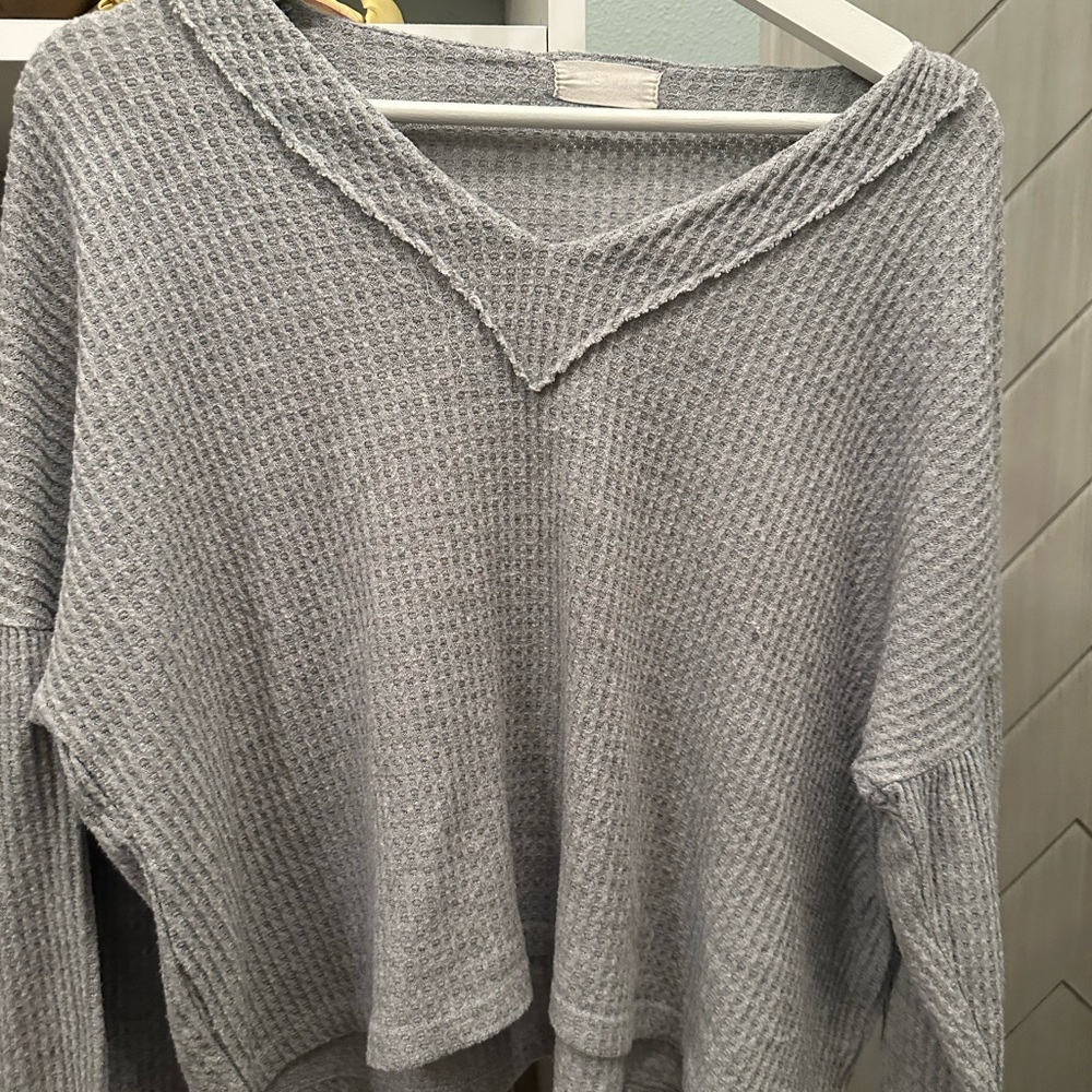 Gray V-Neck Women Sweater